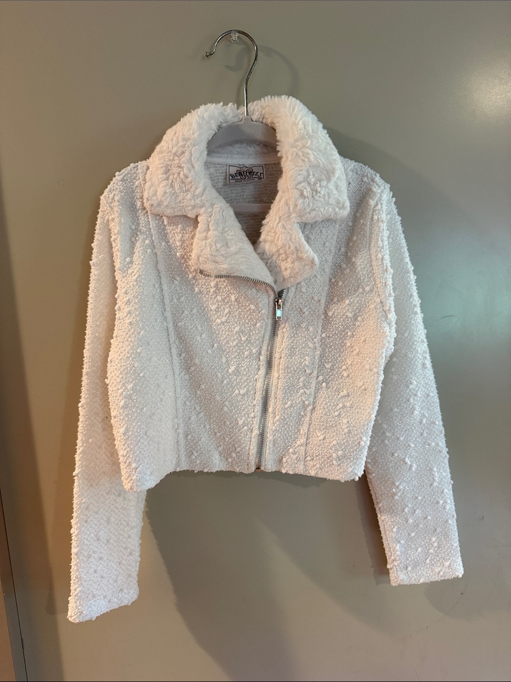 Beautees White Plush Sherpa Zip-Up Jacket